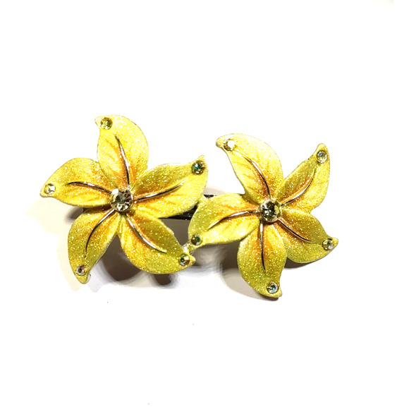 Hair Barrette Tension Clip Yellow Flower Glitter Shiny Clear Rhinestone Wedding - Picture 3 of 11